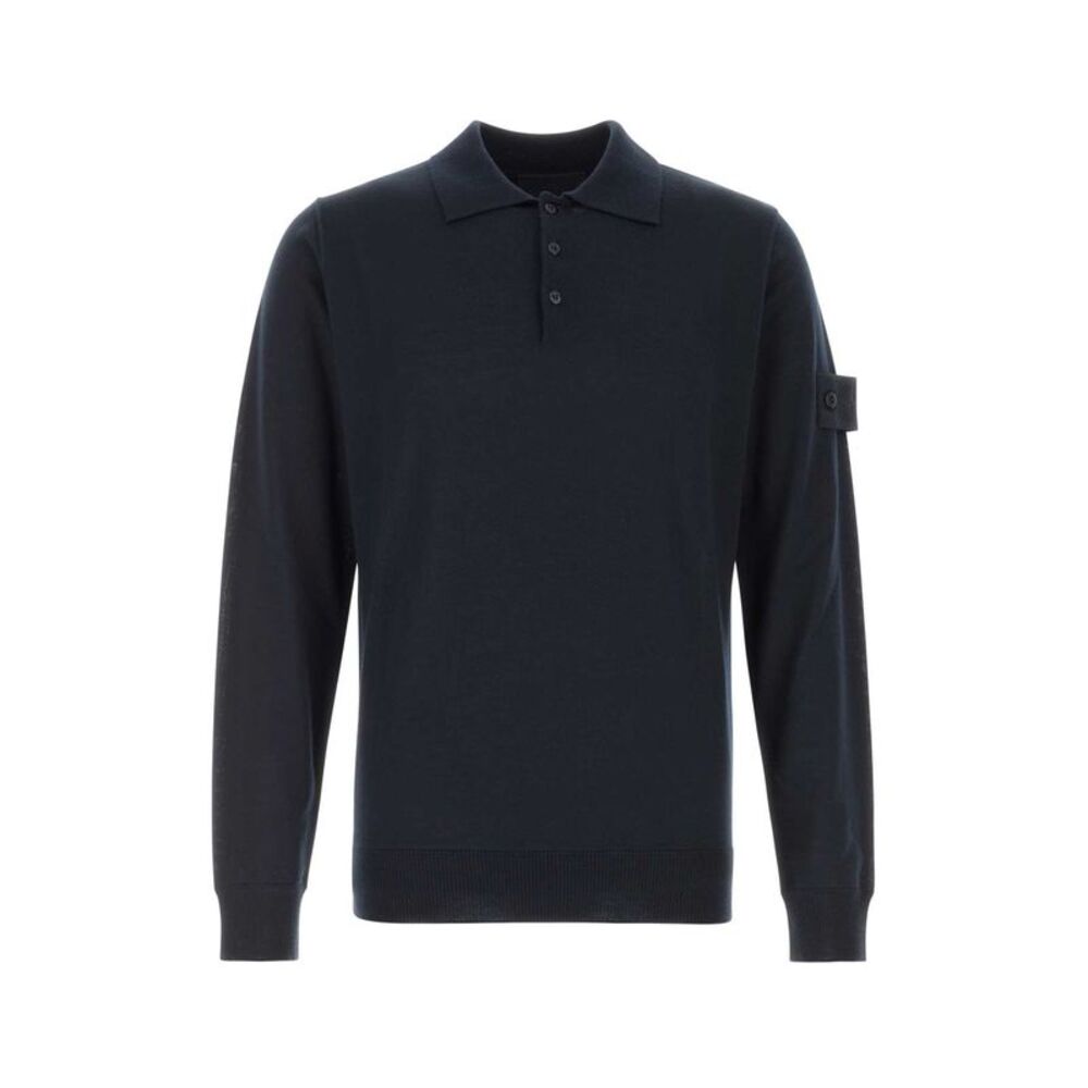 Stone Island Men Midnight Blue Wool Polo Shirt